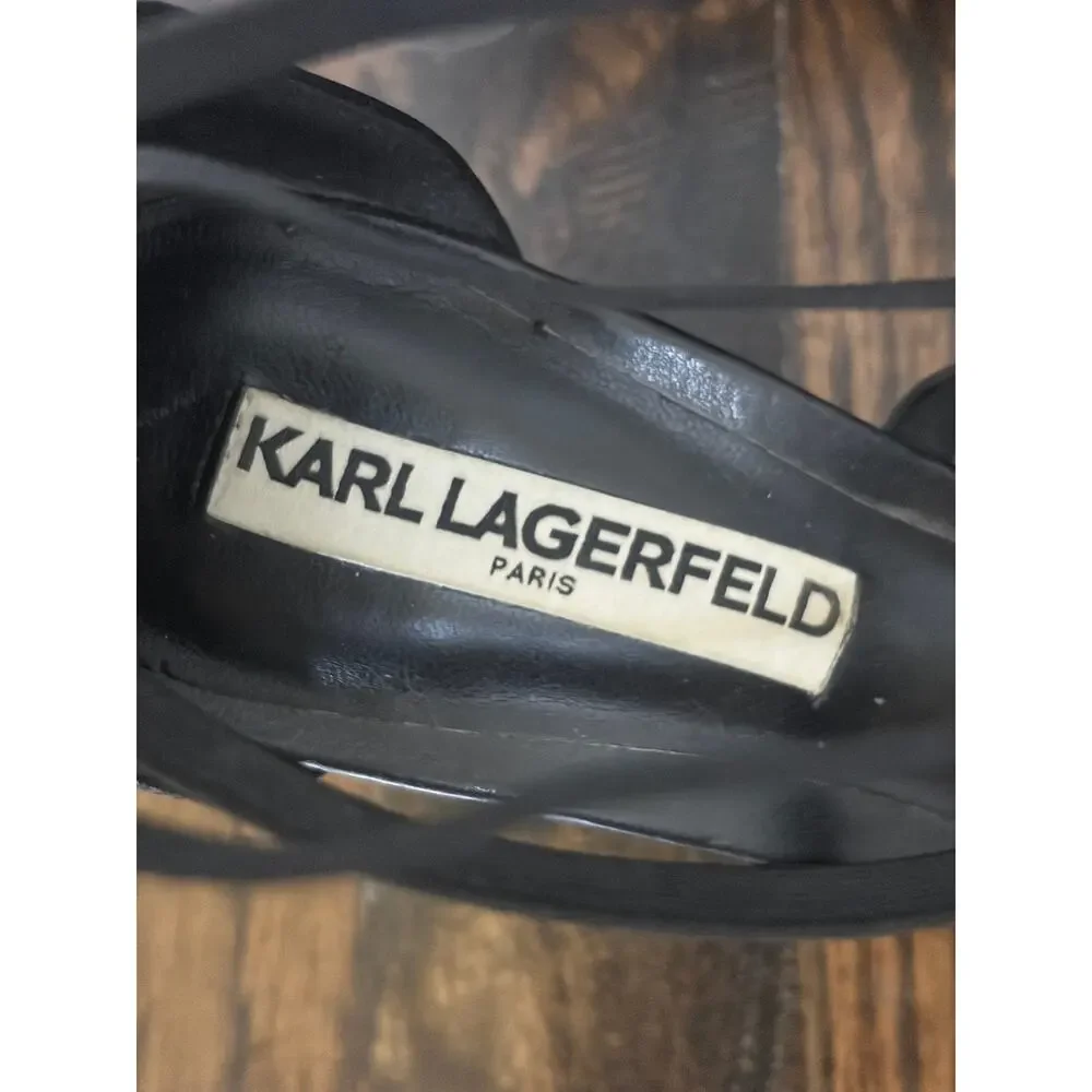 Karl Lagerfeld Paris Avril Black Studded Strappy Pointed Heel Size 7